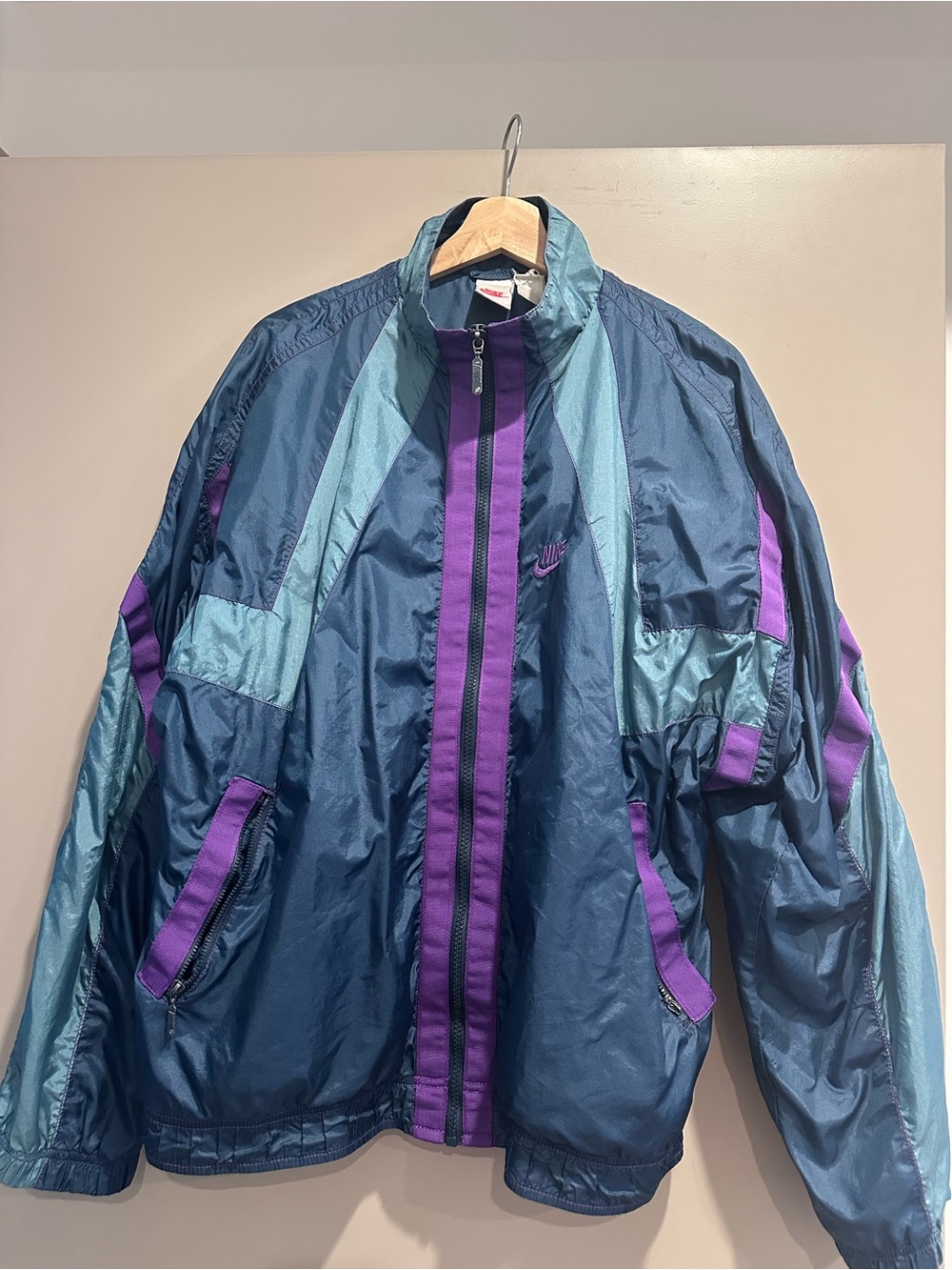 Nike Men's vintage Blue Teal & Purple Colorblock Windbreaker Jacket Medium